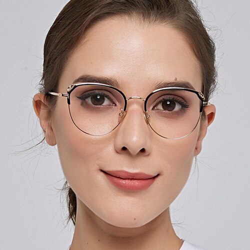 Gracie Black/Golden Cat Eye Metal Eyeglasses