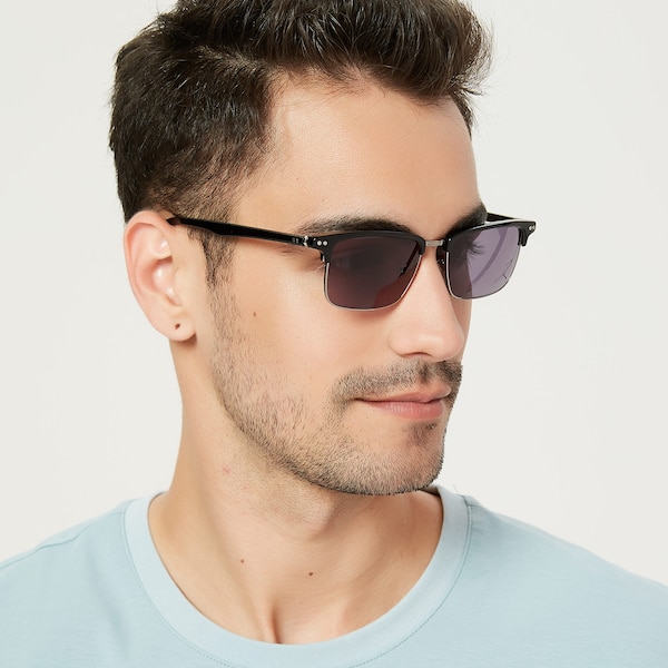 Caden Rectangle Black/Gunmetal Full-Frame TR90 Sunglasses | GlassesShop