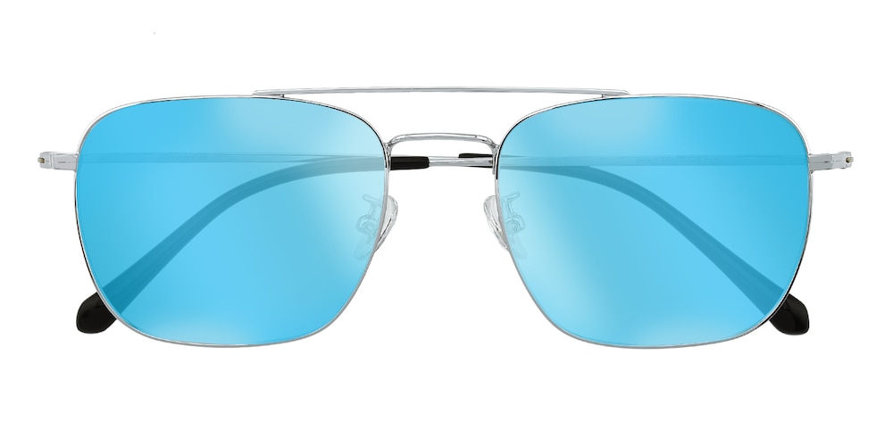 Anniston Silver/Blue mirror-coating Aviator Titanium Sunglasses