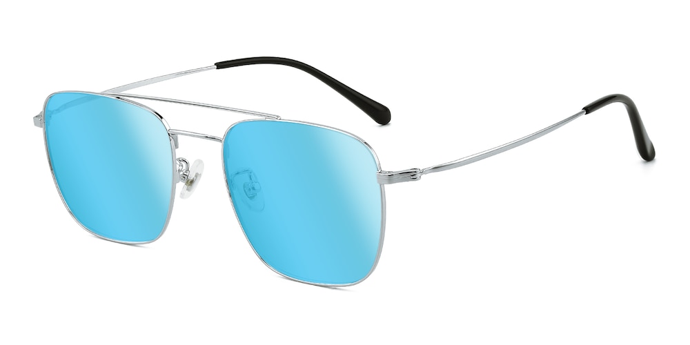 Anniston Silver/Blue mirror-coating Aviator Titanium Sunglasses