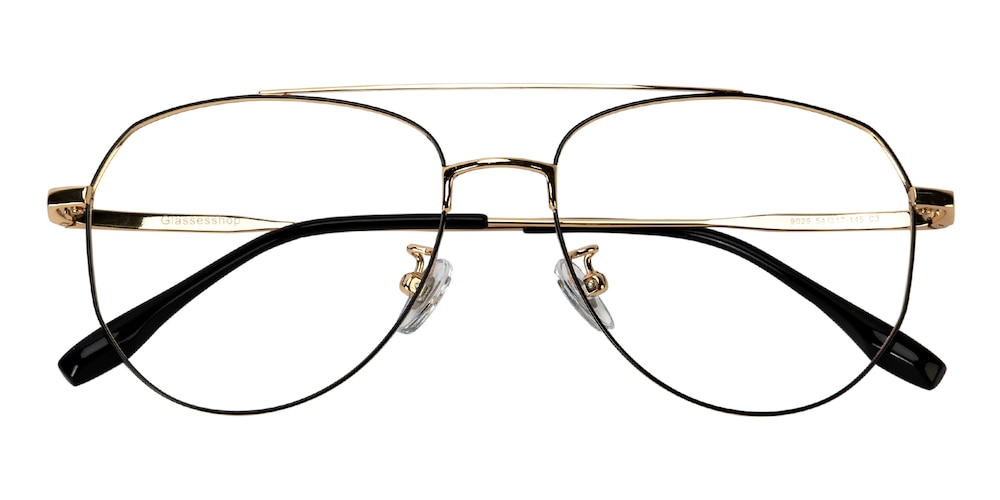 Omma Black/Golden Aviator Titanium Eyeglasses
