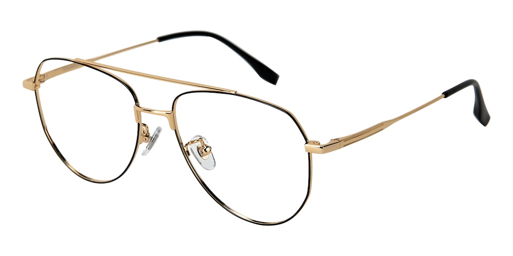 Omma Black/Golden Aviator Titanium Eyeglasses