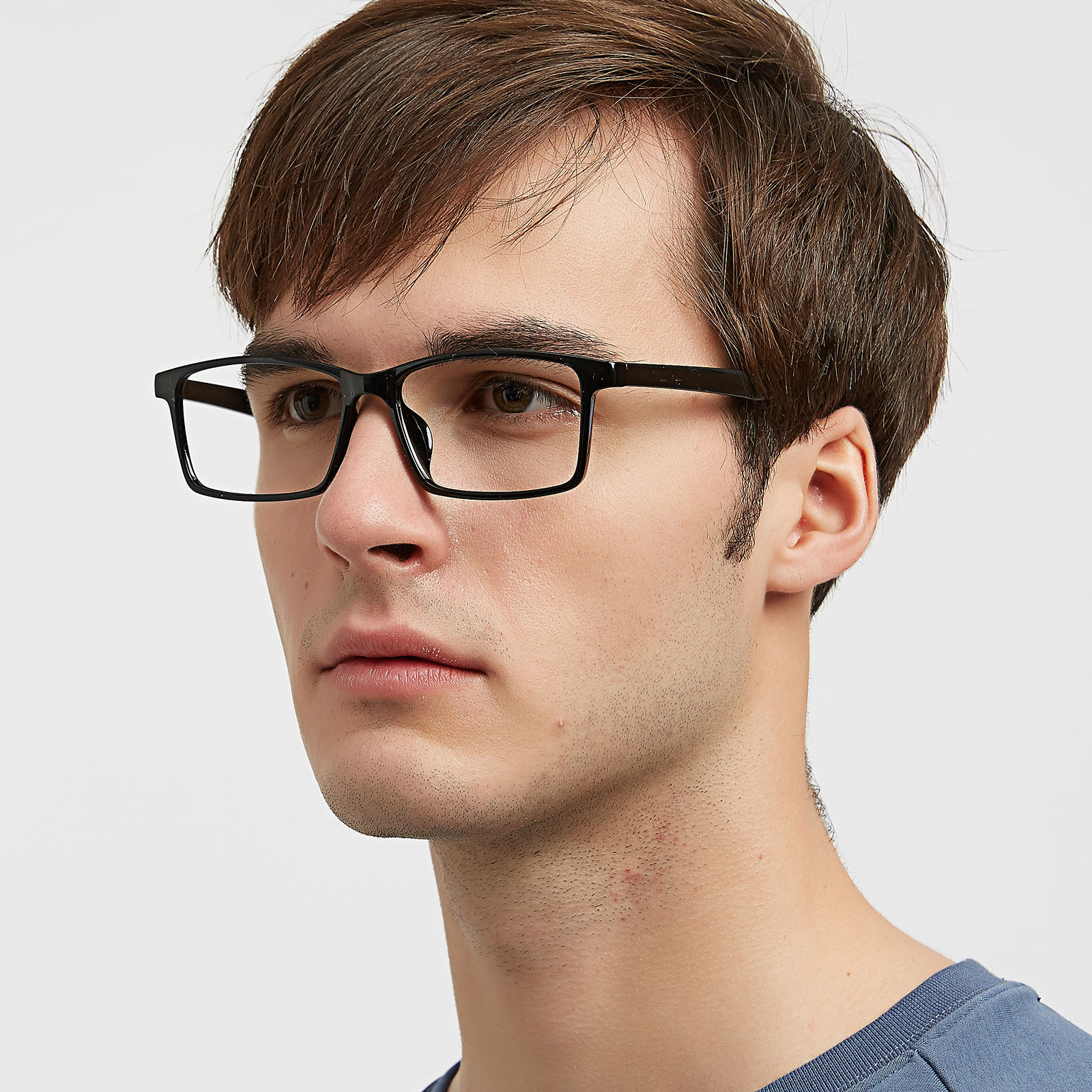 Rectangle Eyeglasses, Full Frame Black TR90 - FP1841