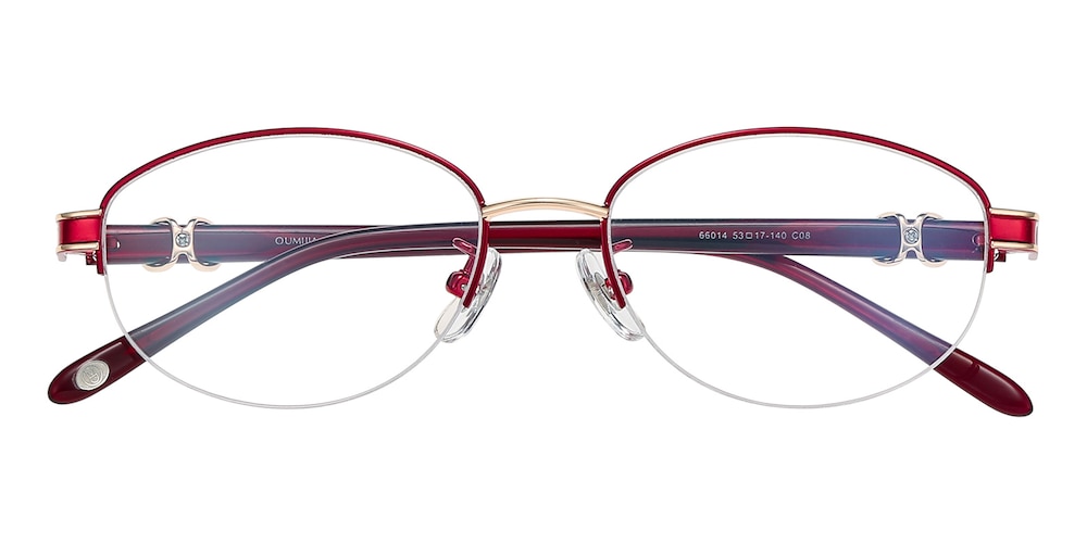 Elaine Red Oval Metal Eyeglasses