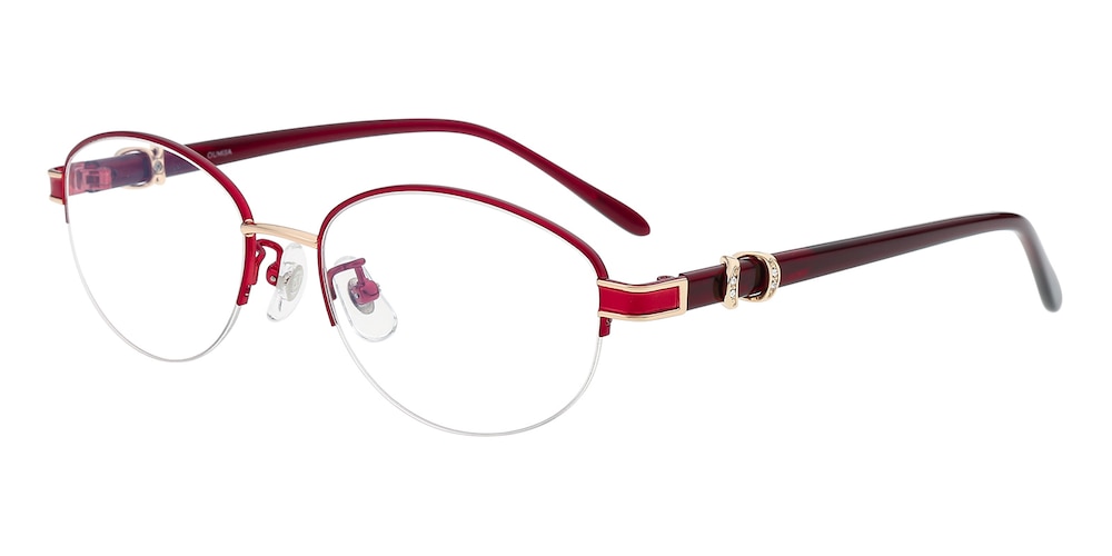 Elaine Red Oval Metal Eyeglasses