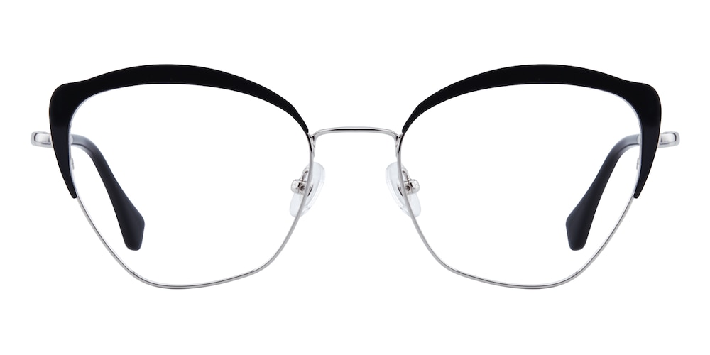 Aries Black/Silver Cat Eye Stainless Steel Eyeglasses