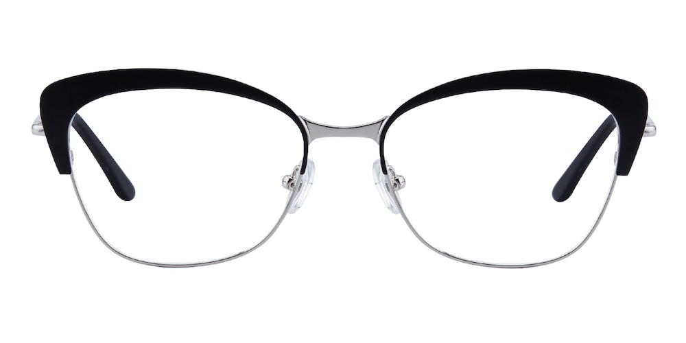 Edith Black/Silver Cat Eye Stainless Steel Eyeglasses