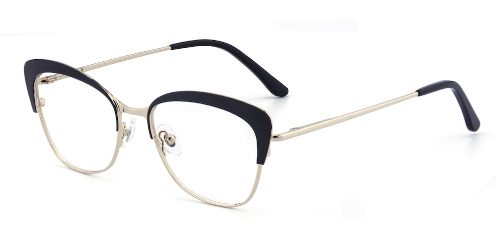 Edith Black/Golden Cat Eye Stainless Steel Eyeglasses