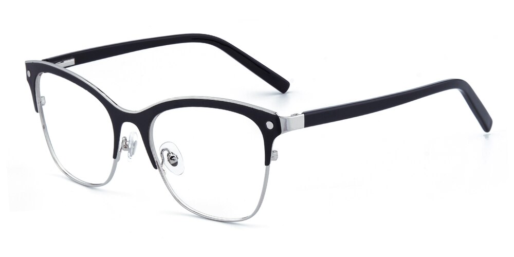 Marina Black/Silver Cat Eye Stainless Steel Eyeglasses