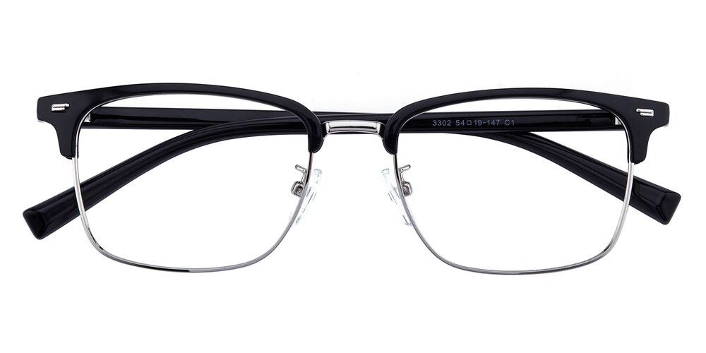 Leo Black/Silver Rectangle TR90 Eyeglasses