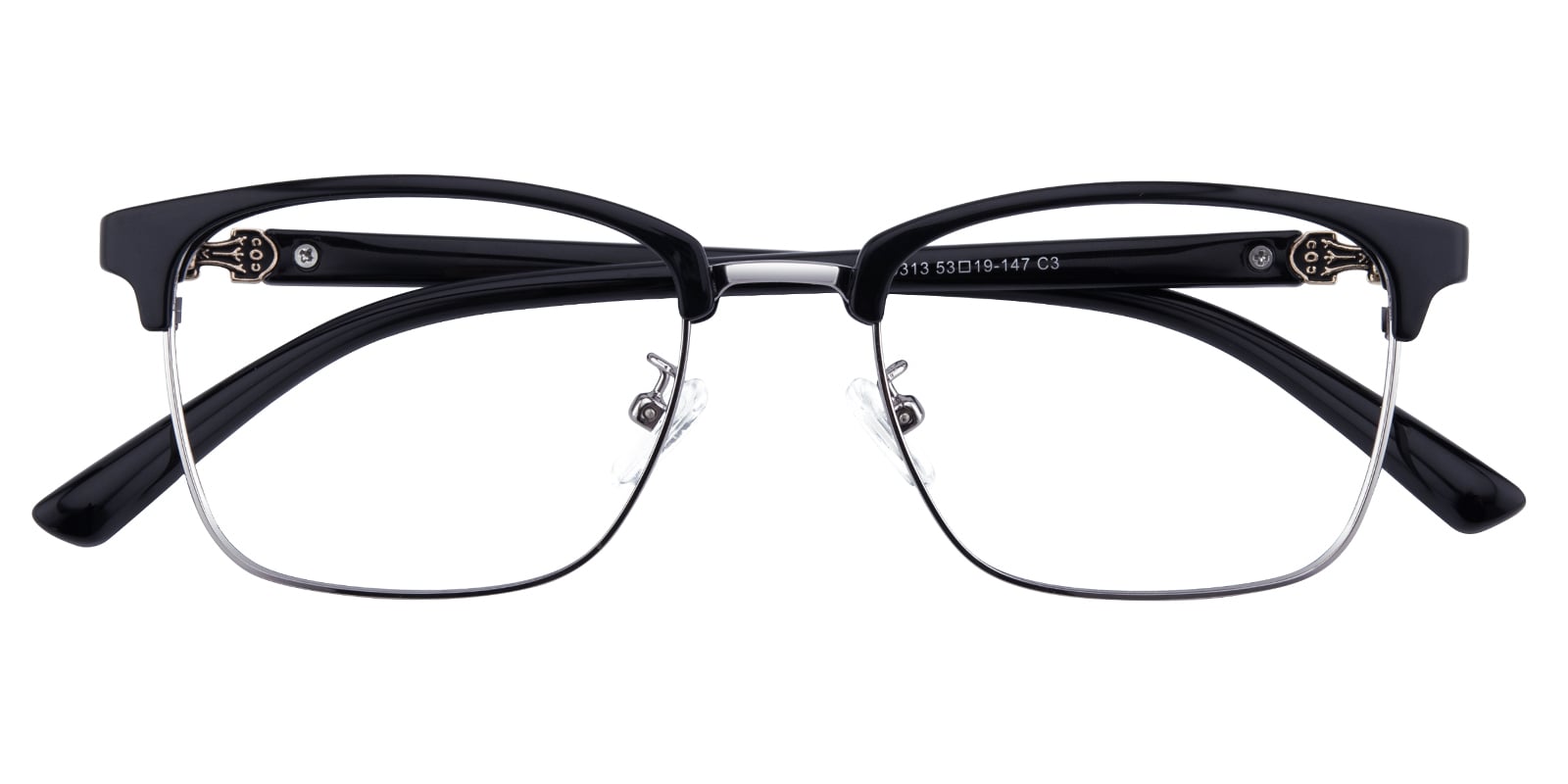Browline,Rectangle Eyeglasses, Full Frame Black/Silver TR90,blend Material - FP2046