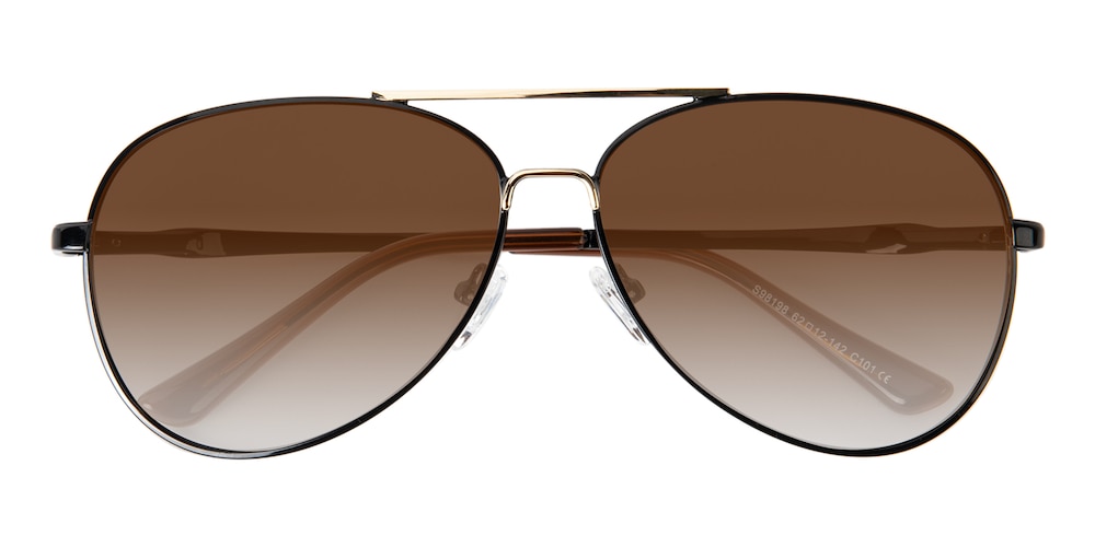 Walnut Black/Golden Aviator Metal Sunglasses