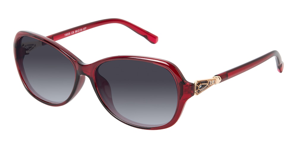 Lena Red Oval Plastic Sunglasses