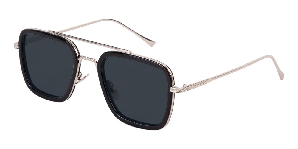 Brook Black/Silver Aviator Metal Sunglasses