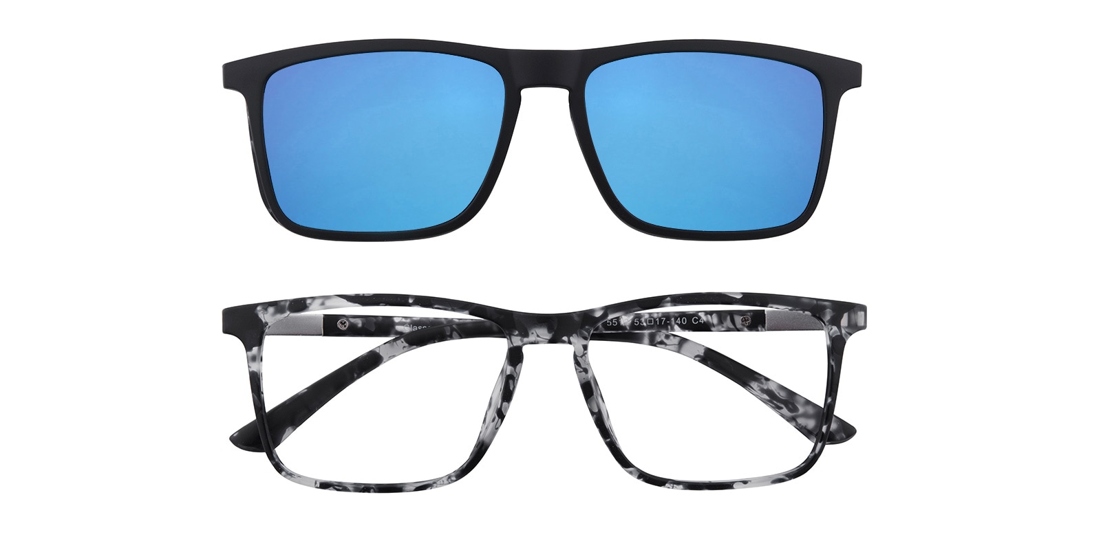 Rectangle Eyeglasses, Full Frame Black Tortoise (Blue Mirror-coating) TR90 - FP1089