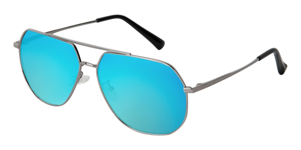 Waukegan Silver/Blue mirror-coating Aviator Metal Sunglasses