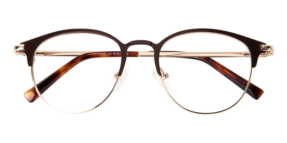 Norfolk Brown/Golden Round Metal Eyeglasses