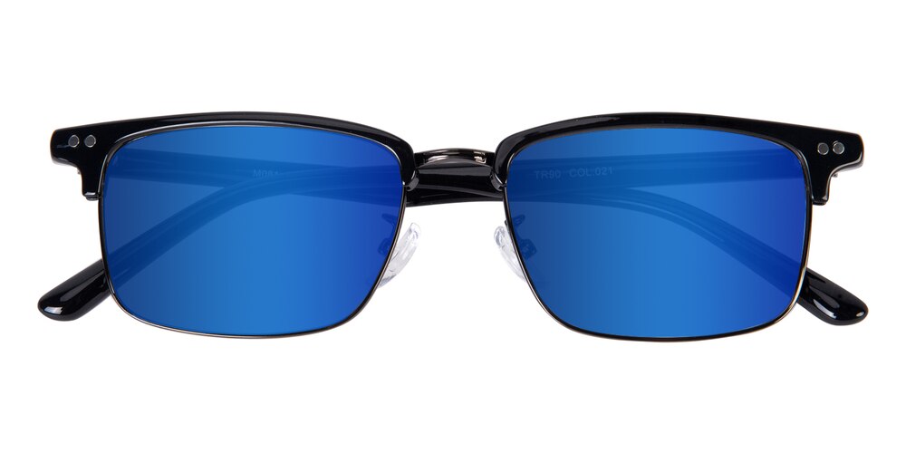 Martha Black/Gunmetal(Blue mirror-coating) Rectangle TR90 Sunglasses