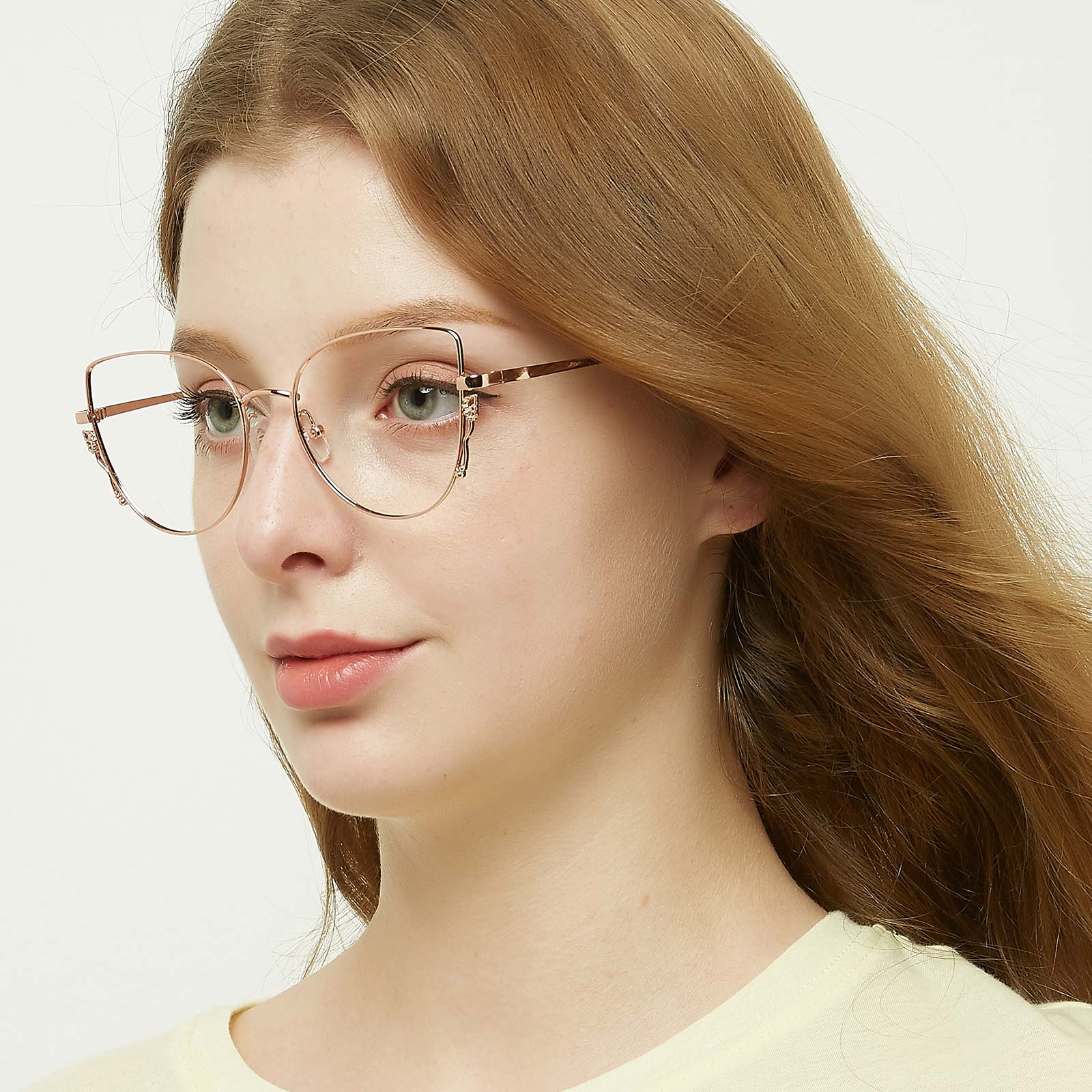 Cat Eye Eyeglasses, Full Frame Rose Gold Metal - FM1387