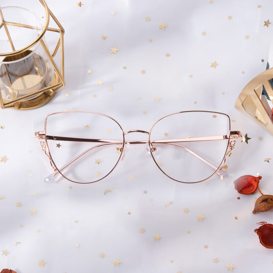Cat Eye Eyeglasses, Full Frame Rose Gold Metal - FM1387