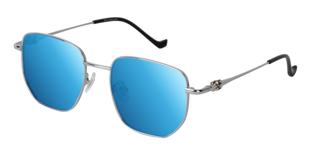 Wayne Silver/Blue mirror-coating Polygon Titanium Sunglasses