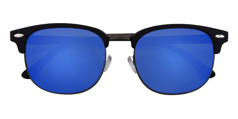 Buzz Black/Gunmetal(Blue mirror-coating) Browline Metal Sunglasses
