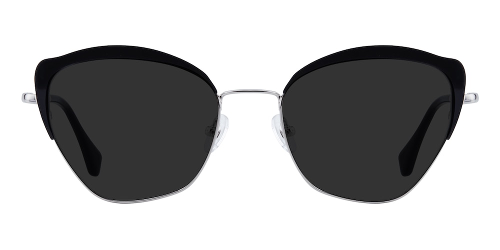 Sabina Black/Silver Cat Eye Stainless Steel Sunglasses