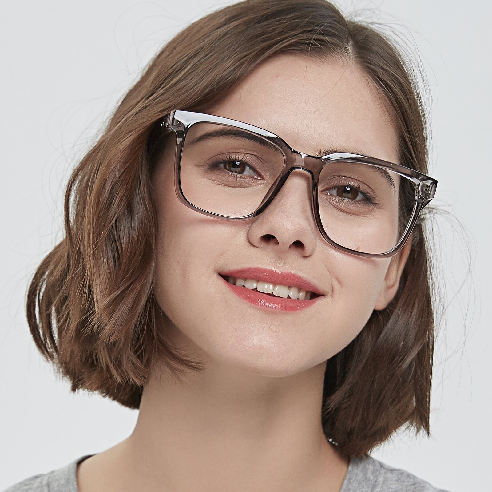 Horn,Square Eyeglasses, Full Frame Gray TR90 - FP2034