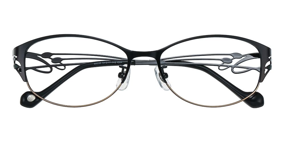 Celeste Black Oval Metal Eyeglasses