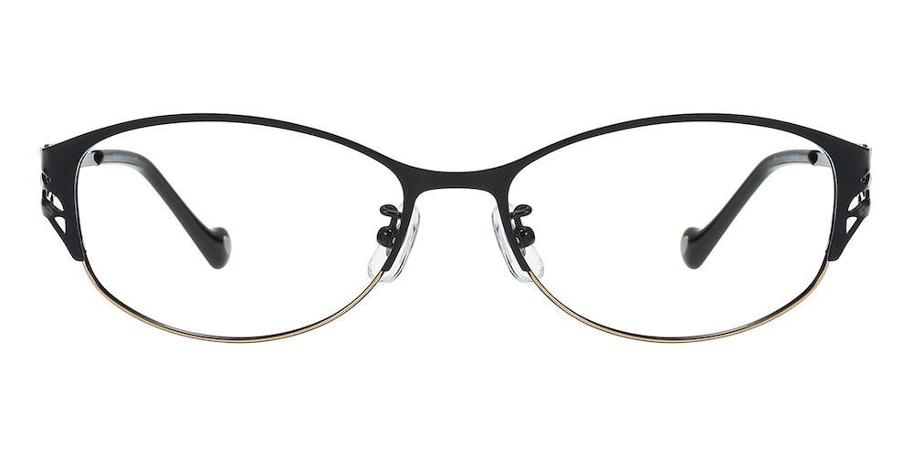 Celeste Black Oval Metal Eyeglasses