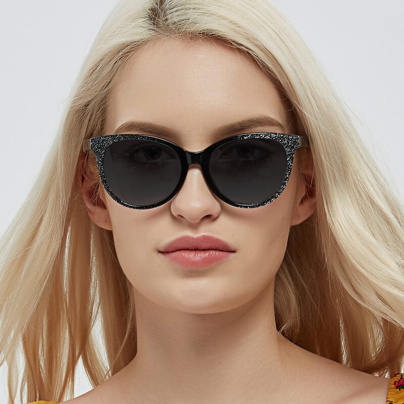 Barbara Black/Silver Cat Eye Acetate Sunglasses