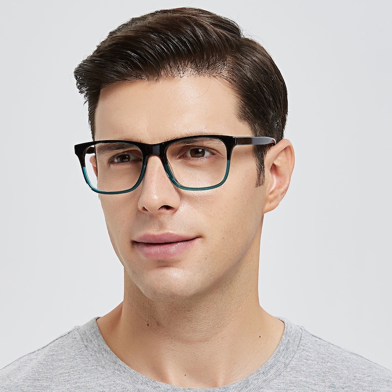 Endicott Black/Green Rectangle Acetate Eyeglasses