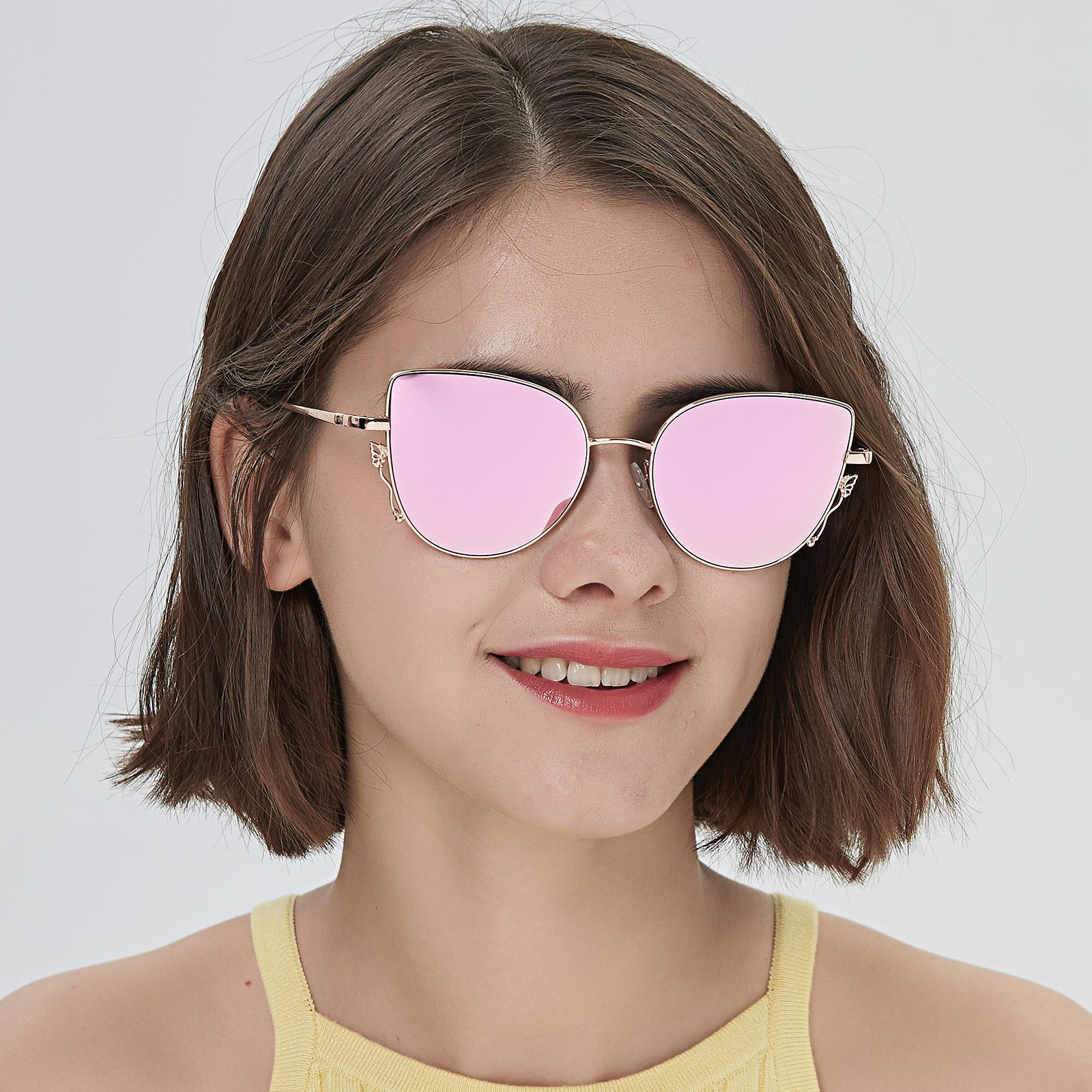 Cat Eye Sunglasses, Full Frame Rose Gold(Rose Gold Mirror-coating) Metal - SUP0711