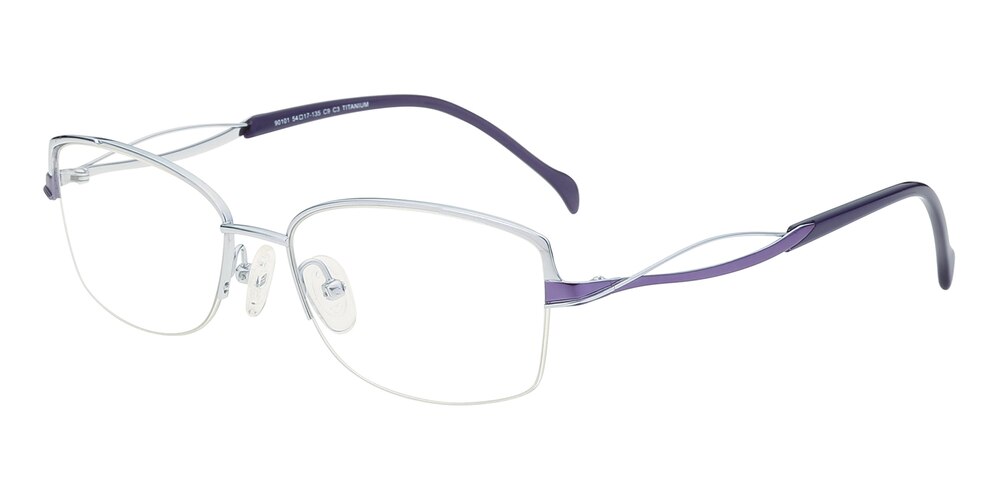 Hermosa Silver/Purple Oval Titanium Eyeglasses