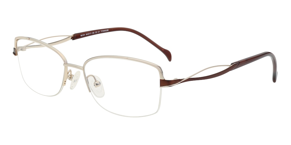 Hermosa Golden/Brown Oval Titanium Eyeglasses