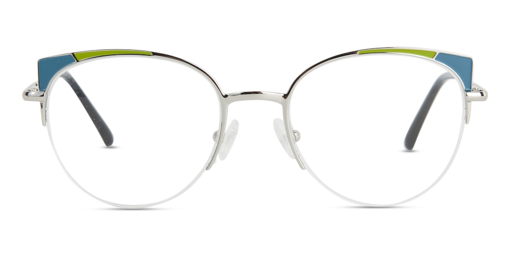 Ellen Silver/Blue/Green Cat Eye Metal Eyeglasses