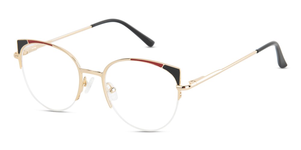 Ellen Golden/Black/Red Cat Eye Metal Eyeglasses