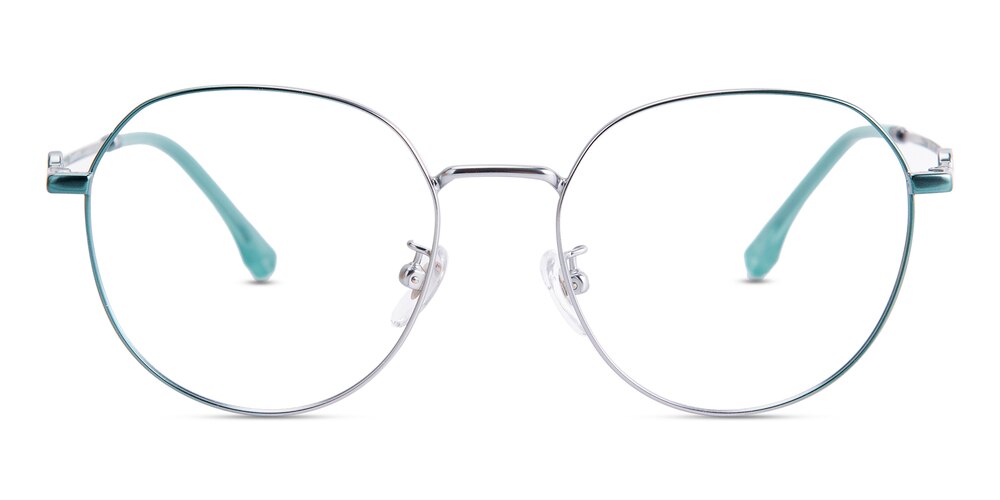 Hedda Silver/Green Round Titanium Eyeglasses