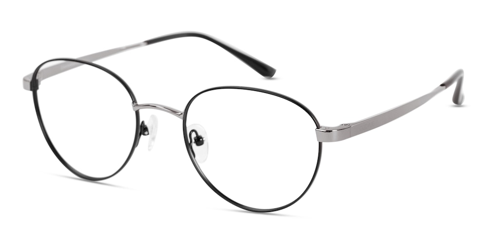 Saxton Black/Silver Oval Stainless Steel Eyeglasses
