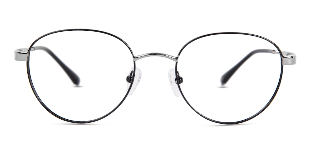 Saxton Black/Silver Oval Stainless Steel Eyeglasses