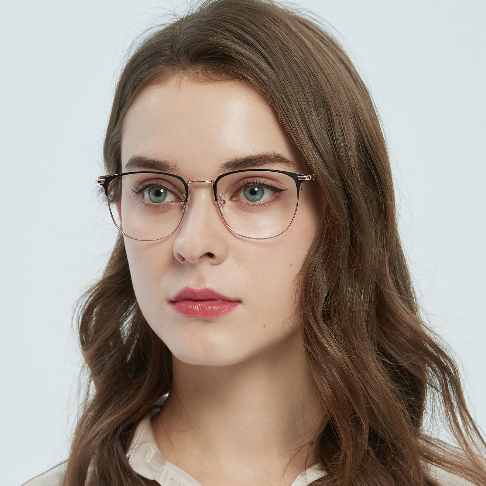 Square Eyeglasses, Full Frame Black/Rose Gold Metal - FM1354