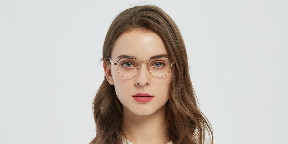 Antonia Golden/Black Polygon Metal Eyeglasses