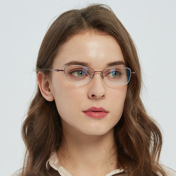 Delia Oval Red Semi-Rimless Titanium Eyeglasses | GlassesShop