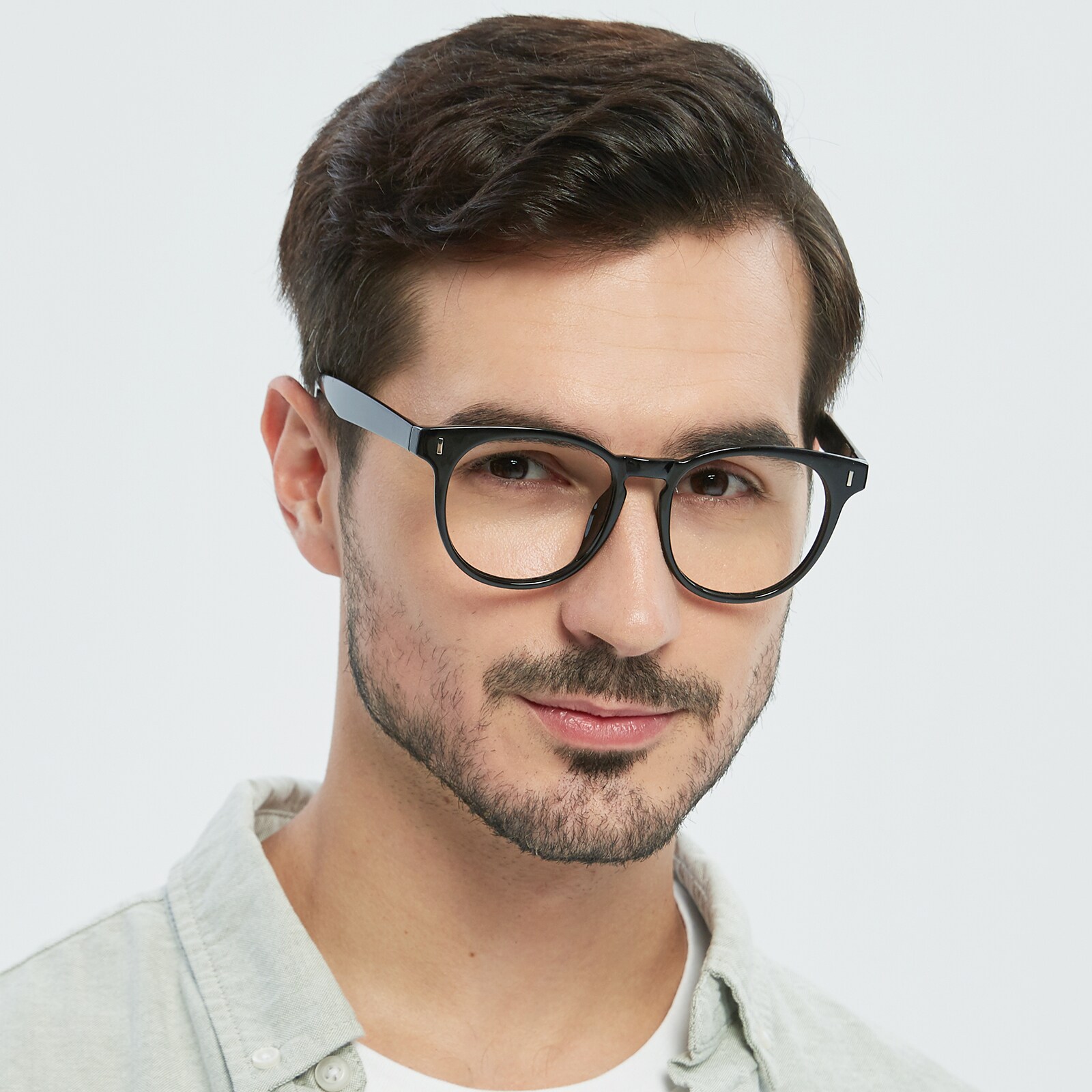 Round Eyeglasses, Full Frame Black TR90 - FP2070