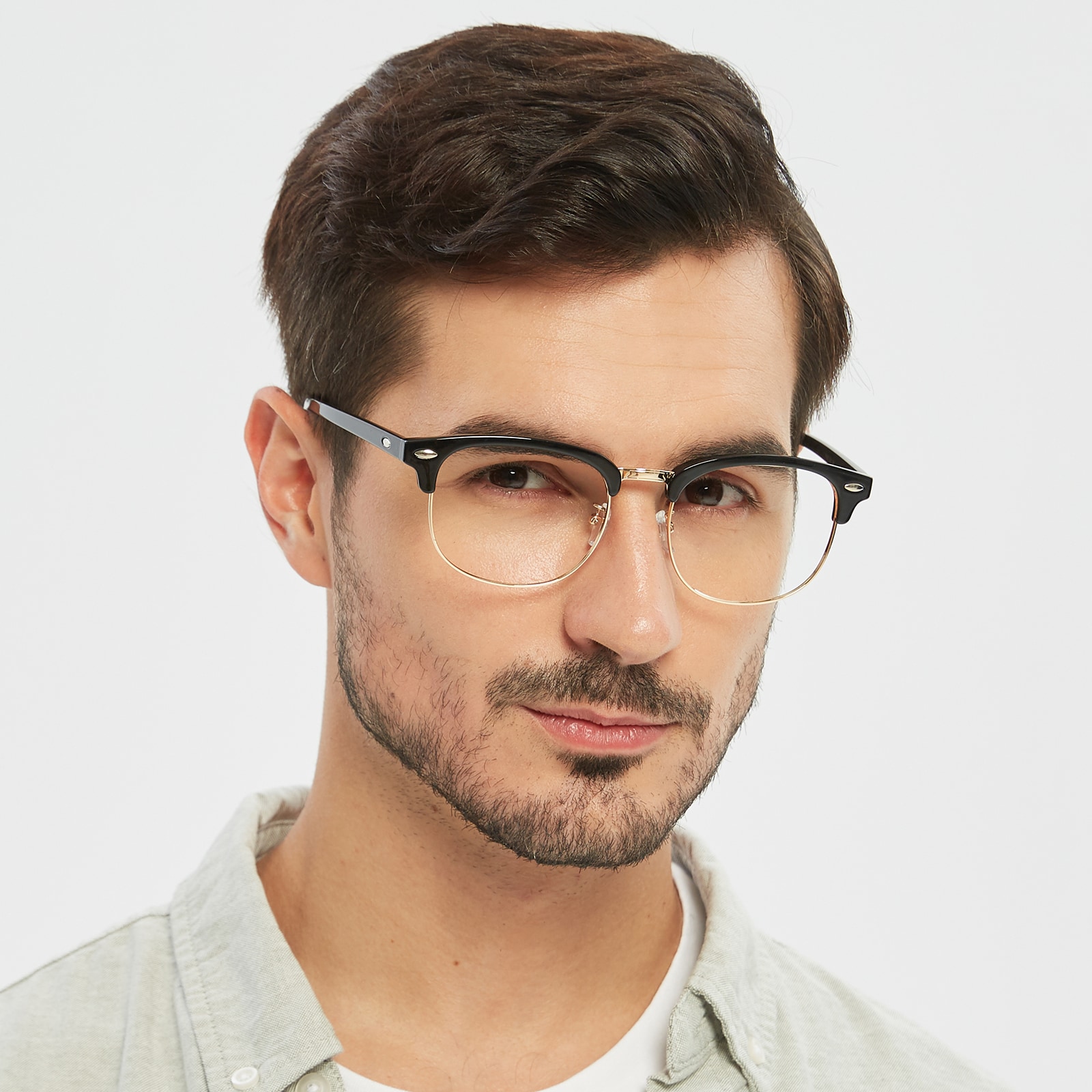 Browline,Oval Eyeglasses, Full Frame Black/Golden TR90,blend Material,Metal - FP2105