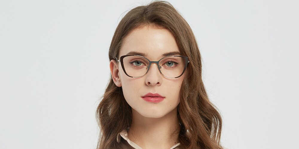 Virgo Brown/Silver Cat Eye Stainless Steel Eyeglasses
