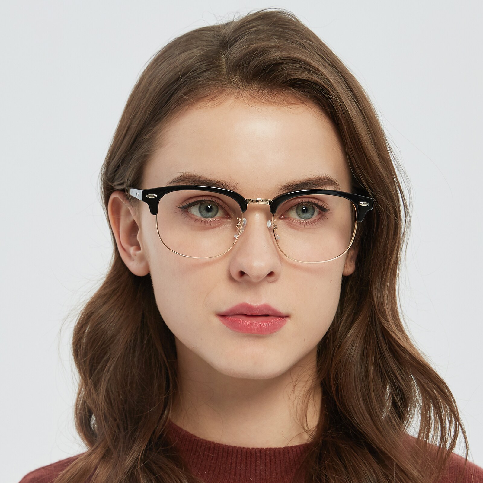 Browline,Oval Eyeglasses, Full Frame Black/Golden TR90,blend Material,Metal - FP2105