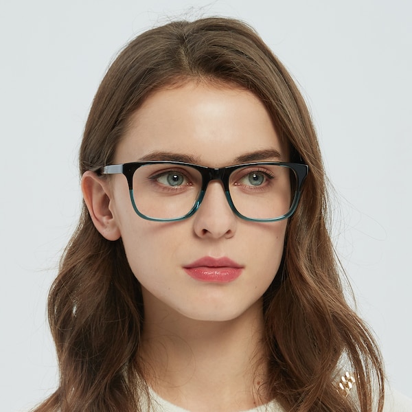 Endicott Rectangle Black/Green Full-Frame Acetate Eyeglasses | GlassesShop
