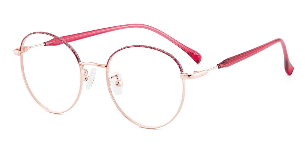 Catherine Golden/Red Round Metal Eyeglasses