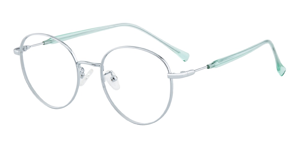 Catherine Silver/Green Round Metal Eyeglasses